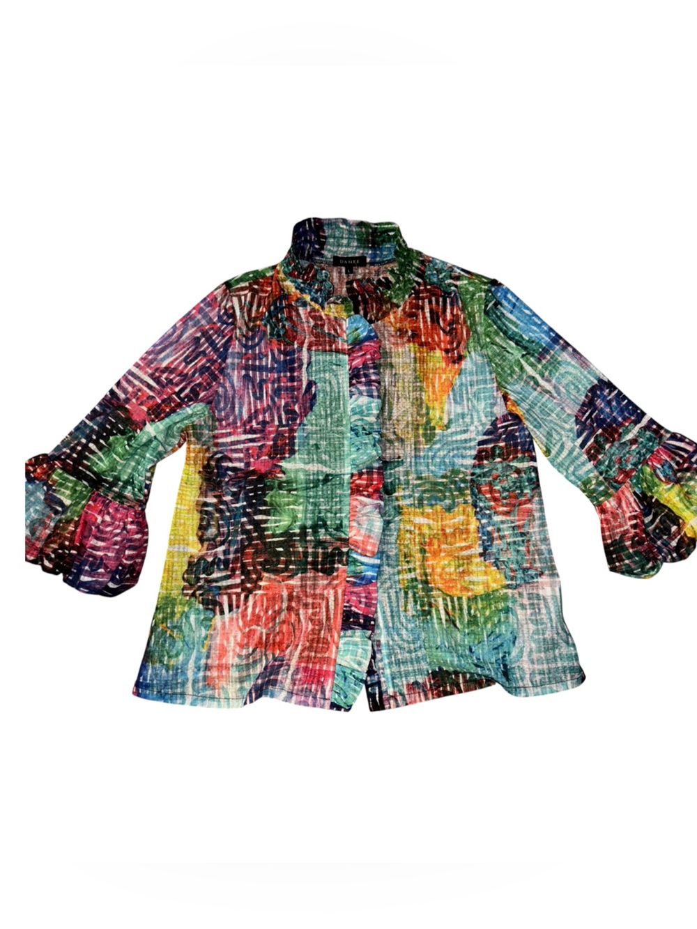 DAMEE Swing Jacket Women’s L Art To Wear Wire Collar Artsy Abstract Multicolor